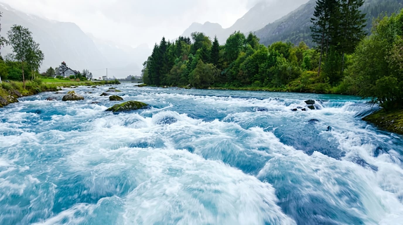 River flowing through a forest, symbolizing the river of life